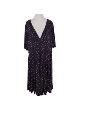 Torrid Heart Wrap Dress Womens Plus Size 2X Blue V Neck Fit and Flare Skater NEW
